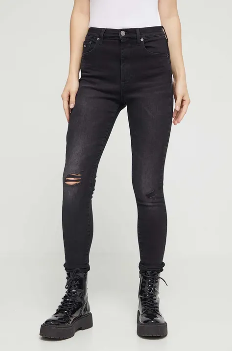 Τζιν παντελόνι Tommy Jeans Sylvia χρώμα: μαύρο