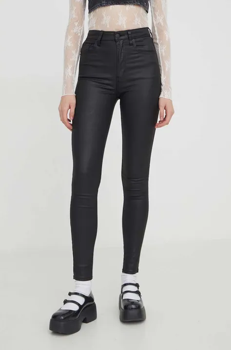 Nohavice Abercrombie & Fitch dámske, čierna farba, priliehavé, vysoký pás