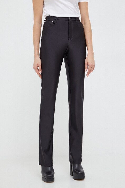 Guess pantaloni femei, culoarea negru, drept, high waist