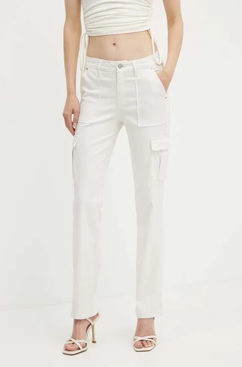 Kalhoty Guess dámské, šedá barva, jednoduché, high waist, W4RB59 W93CL