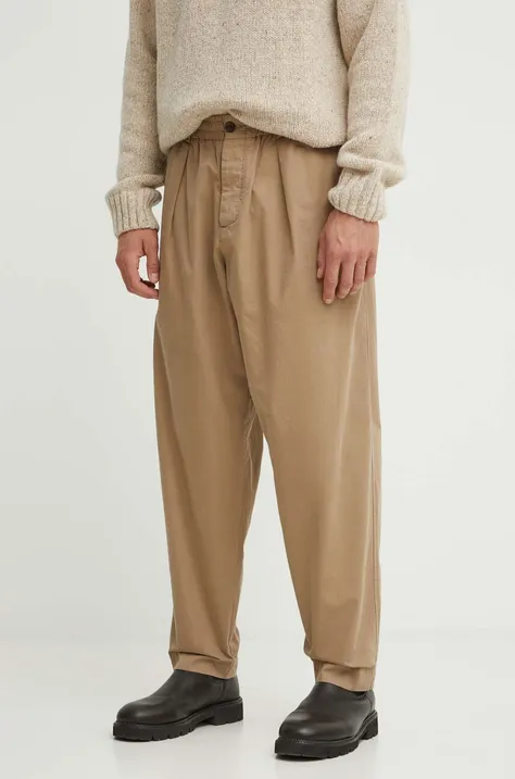 Bavlněné kalhoty Universal Works Pleated Track Pant béžová barva, jednoduché, 29523
