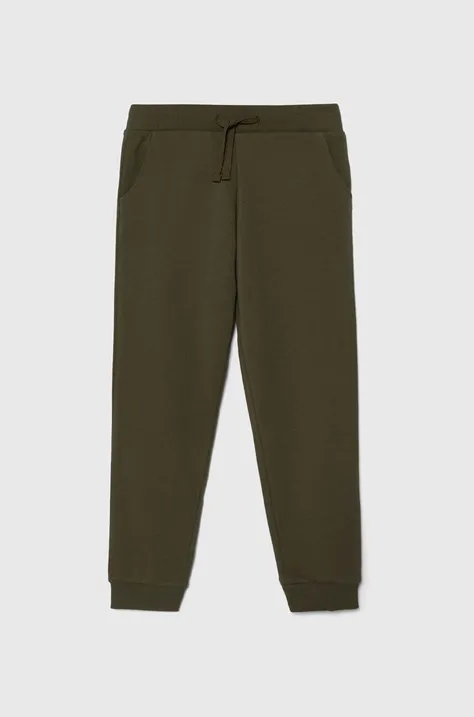 Guess pantaloni de trening din bumbac pentru copii culoarea verde, neted