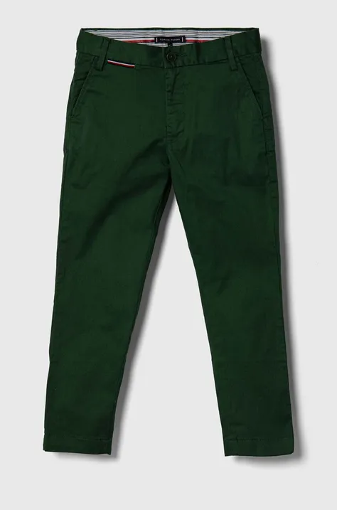Дитячі штани Tommy Hilfiger колір зелений однотонні
