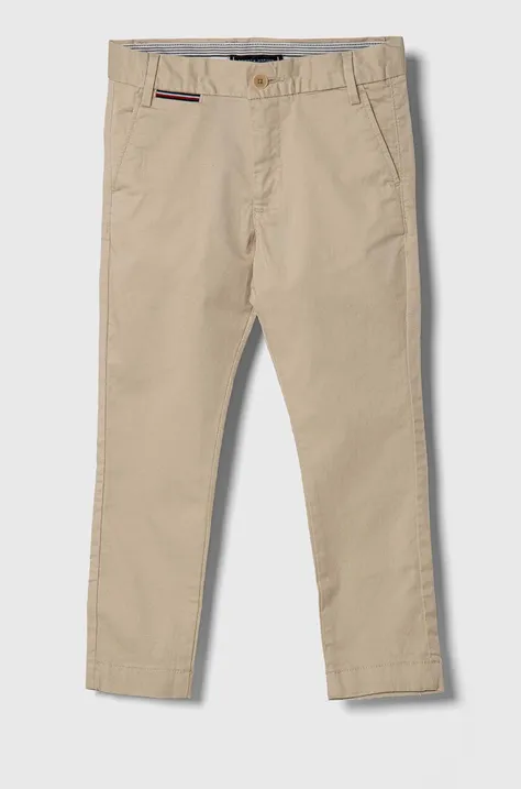 Дитячі штани Tommy Hilfiger колір бежевий однотонні