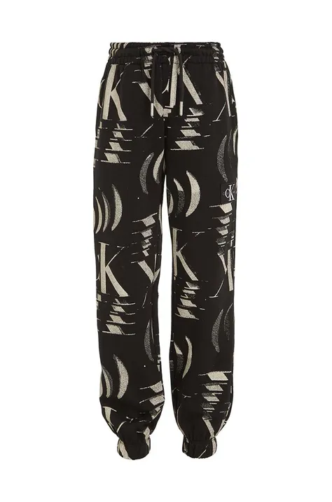 Calvin Klein Jeans spodnie dresowe bawełniane dziecięce kolor czarny wzorzyste