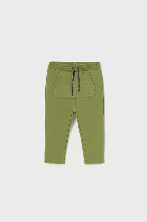 Mayoral spodnie dresowe niemowlęce kolor zielony gładkie