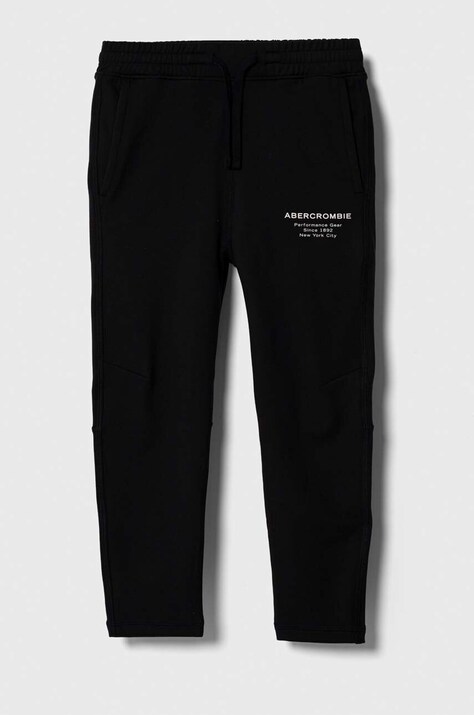 Detské tepláky Abercrombie & Fitch čierna farba, jednofarebné
