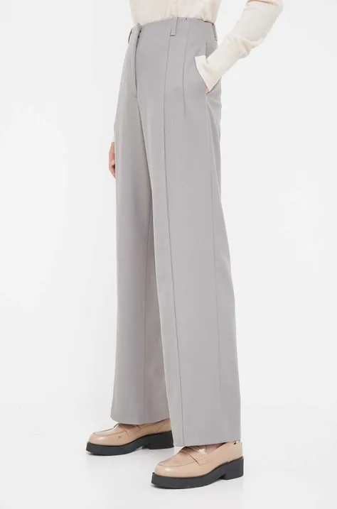 Calvin Klein spodnie wełniane kolor szary proste high waist
