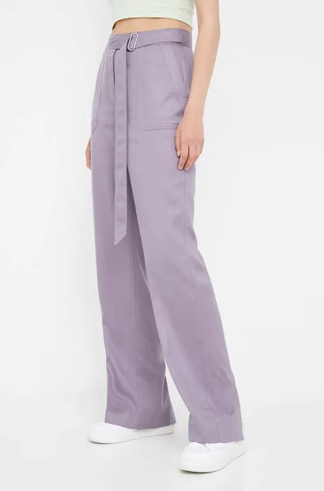 Calvin Klein pantaloni femei, culoarea violet, drept, high waist