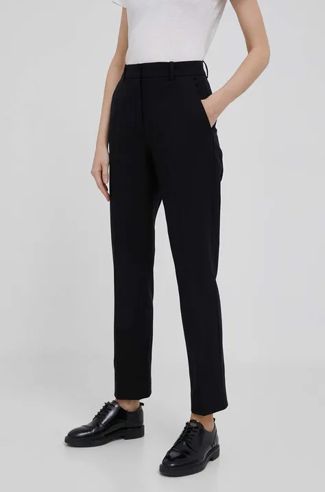 Nohavice Calvin Klein dámske, čierna farba, cigaretový strih, vysoký pás