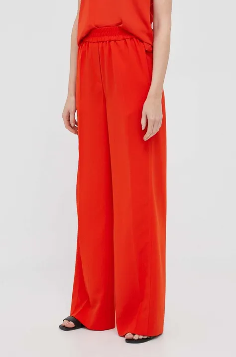 Calvin Klein pantaloni femei, culoarea portocaliu, lat, high waist
