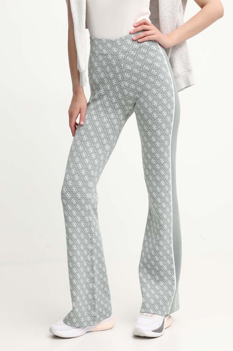 Guess pantaloni femei, culoarea verde, evazati, high waist