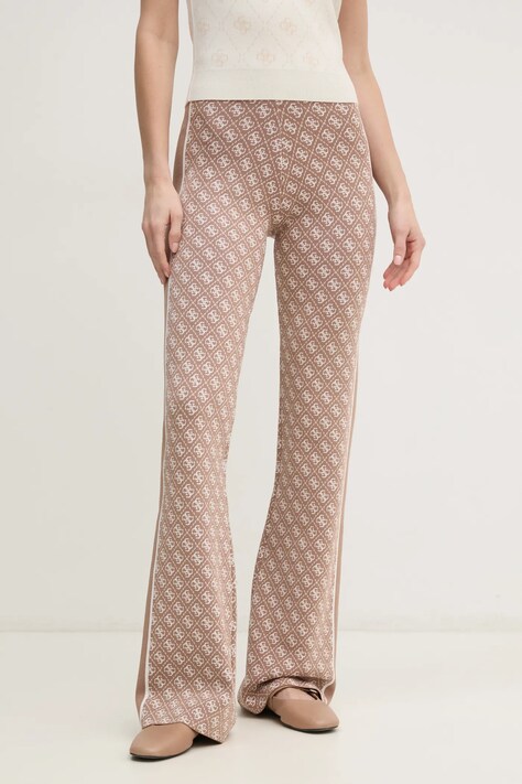 Guess pantaloni femei, culoarea bej, evazati, high waist