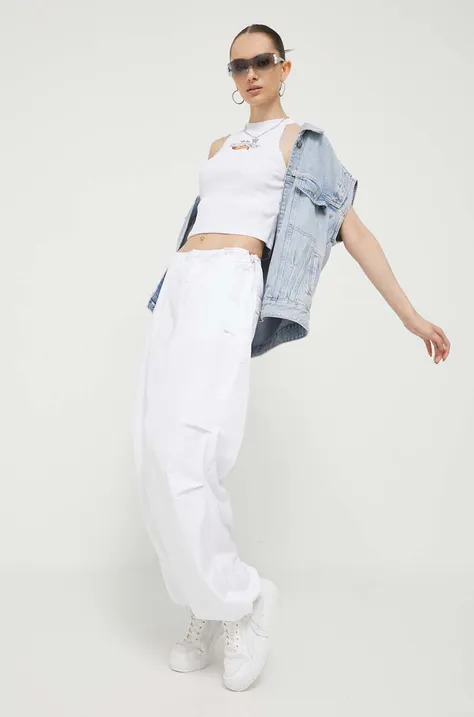 Tommy Jeans spodnie damskie kolor biały szerokie medium waist