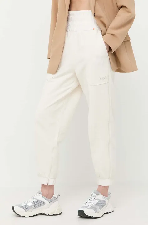 Βαμβακερό παντελόνι BOSS χρώμα: άσπρο
