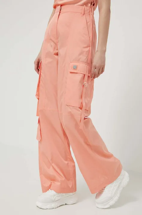 Nohavice HUGO dámske, oranžová farba, rovné, vysoký pás