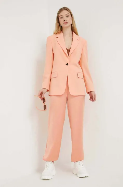 HUGO spodnie damskie kolor pomarańczowy proste high waist
