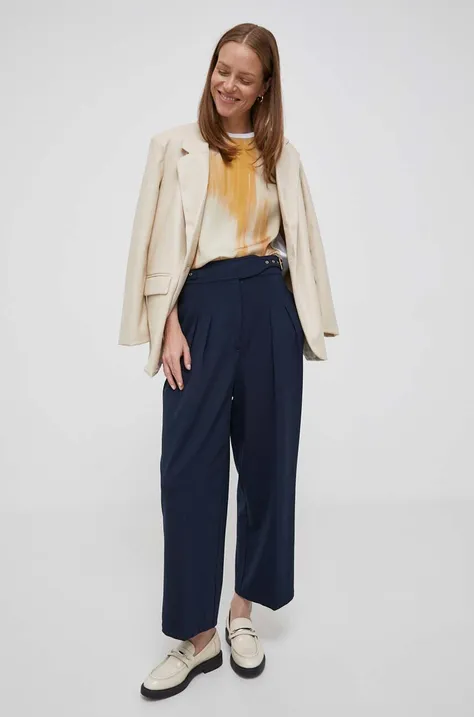 Lauren Ralph Lauren spodnie damskie kolor granatowy szerokie high waist
