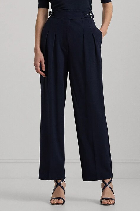Lauren Ralph Lauren pantaloni femei, culoarea albastru marin, lat, high waist
