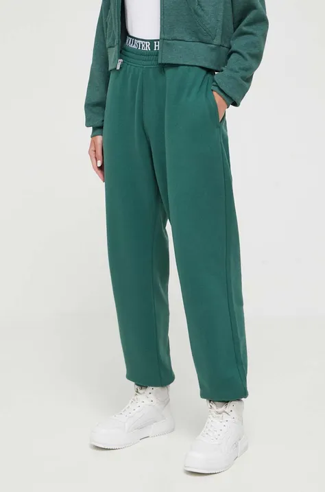 Hollister Co. spodnie dresowe kolor zielony gładkie