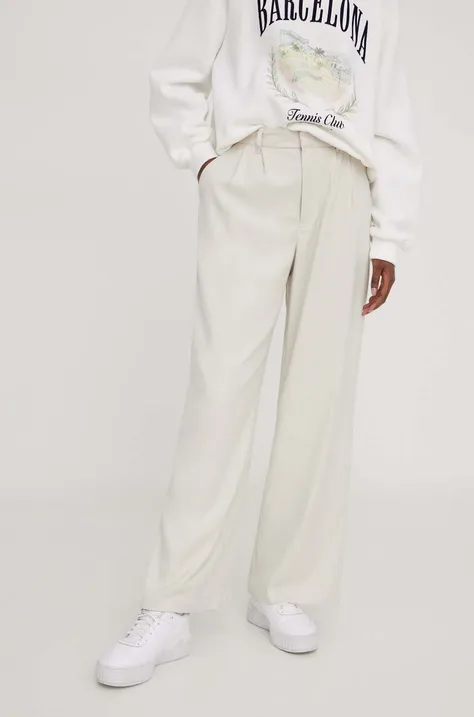 Hollister Co. spodnie damskie kolor beżowy proste high waist
