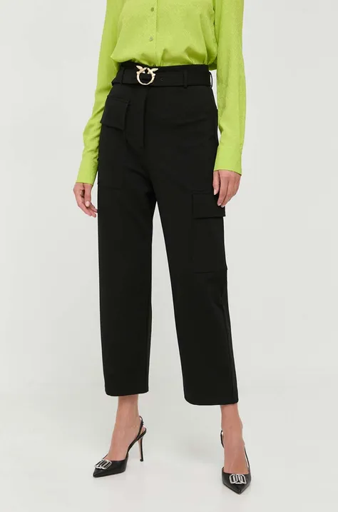 Pinko pantaloni femei, culoarea negru, lat, high waist