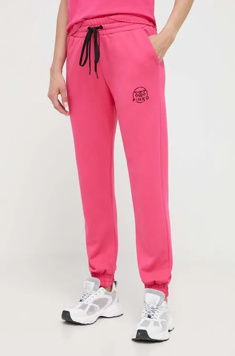 Pinko pantaloni de trening din bumbac culoarea roz, cu imprimeu