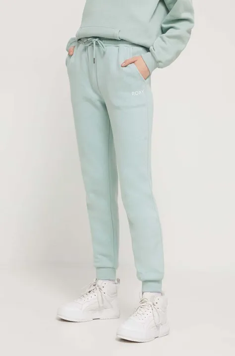 Roxy spodnie dresowe kolor turkusowy gładkie