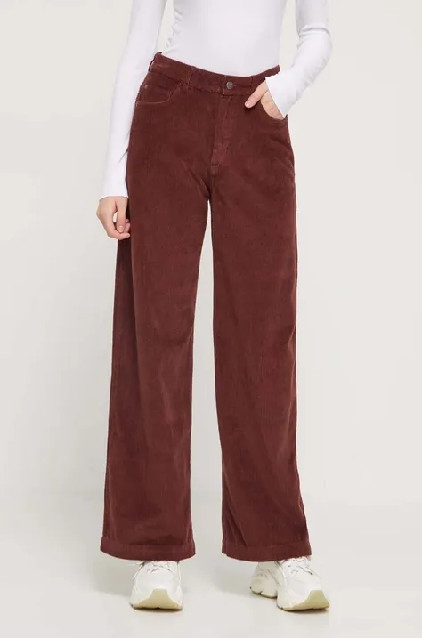 Вельветовые брюки Roxy цвет коричневый широкие высокая посадка