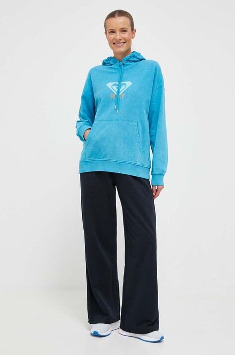 Roxy pantaloni de trening din bumbac culoarea negru, neted