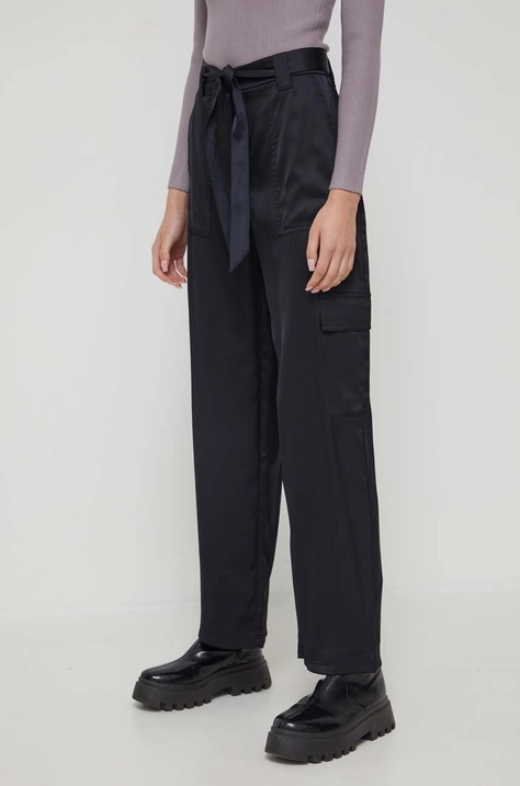 Abercrombie & Fitch pantaloni femei, culoarea negru, lat, high waist