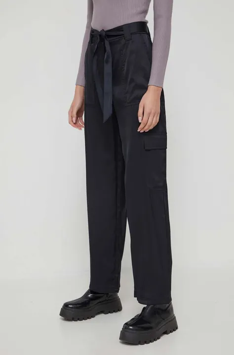 Nohavice Abercrombie & Fitch dámske, čierna farba, široké, vysoký pás