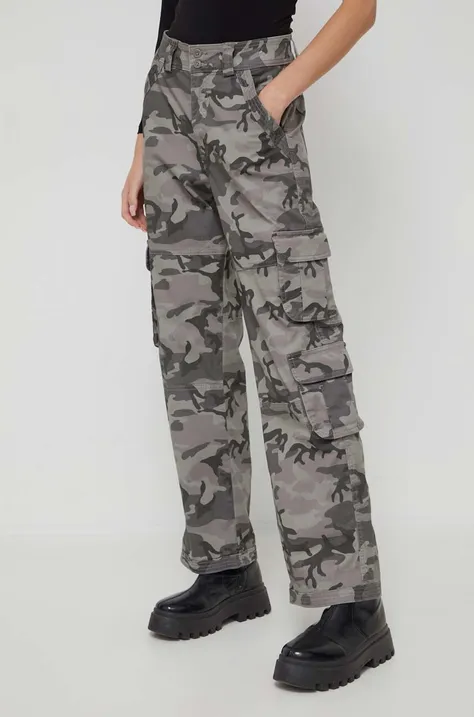 Nohavice Abercrombie & Fitch dámske, šedá farba, široké, vysoký pás