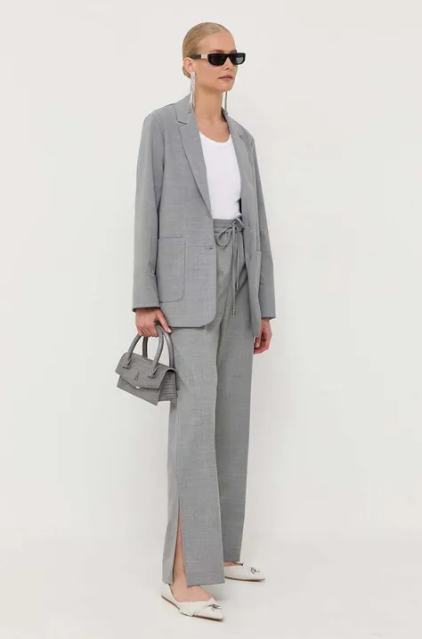 Nohavice s prímesou vlny MAX&Co. šedá farba, široké, vysoký pás