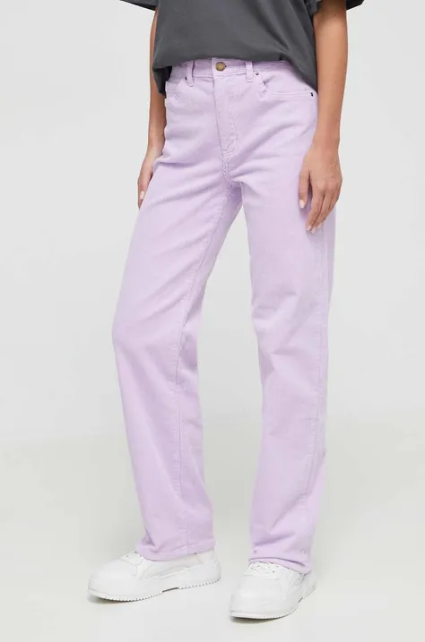 Manšestrové kalhoty Billabong fialová barva, high waist