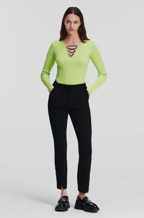 Karl Lagerfeld spodnie damskie kolor czarny proste medium waist