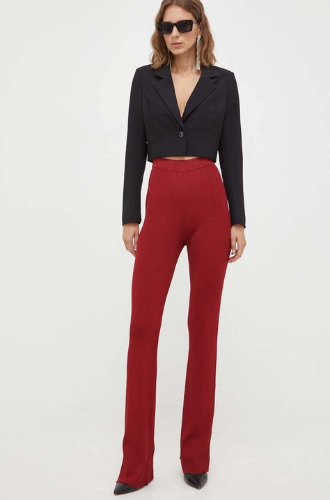 Patrizia Pepe pantaloni femei, culoarea bordo, evazati, high waist