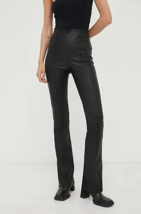 Remain pantaloni femei, culoarea negru, evazati, high waist