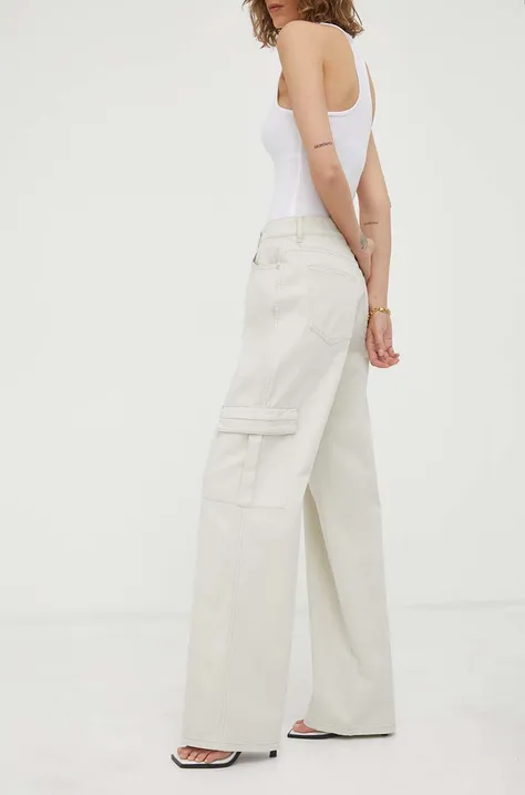 Kalhoty Gestuz dámské, béžová barva, jednoduché, high waist