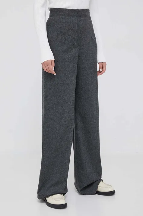 Vunene hlače Emporio Armani boja: siva, široke, visoki struk