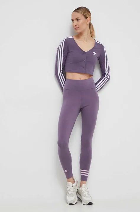 Legíny adidas Originals dámské, fialová barva, s potiskem