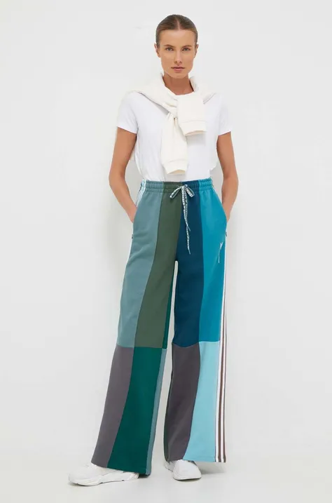 Хлопковые брюки adidas Originals x Ksenia Schnaider цвет бирюзовый с узором