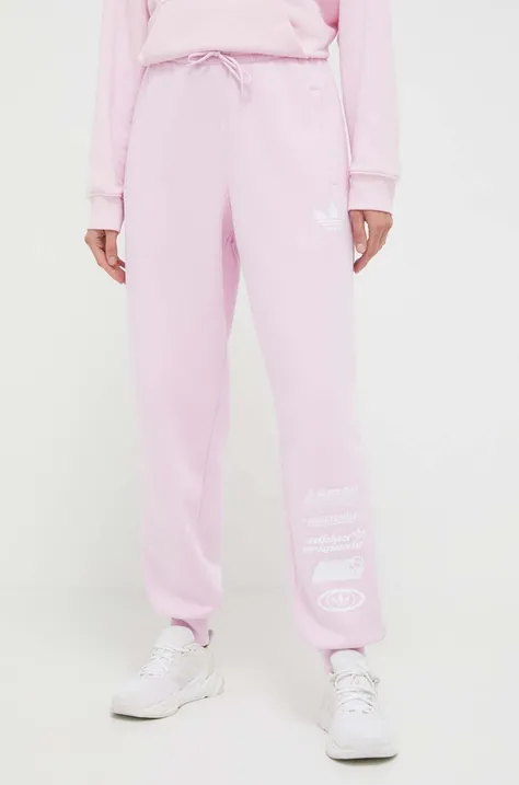 Спортивные штаны adidas Originals цвет розовый с принтом