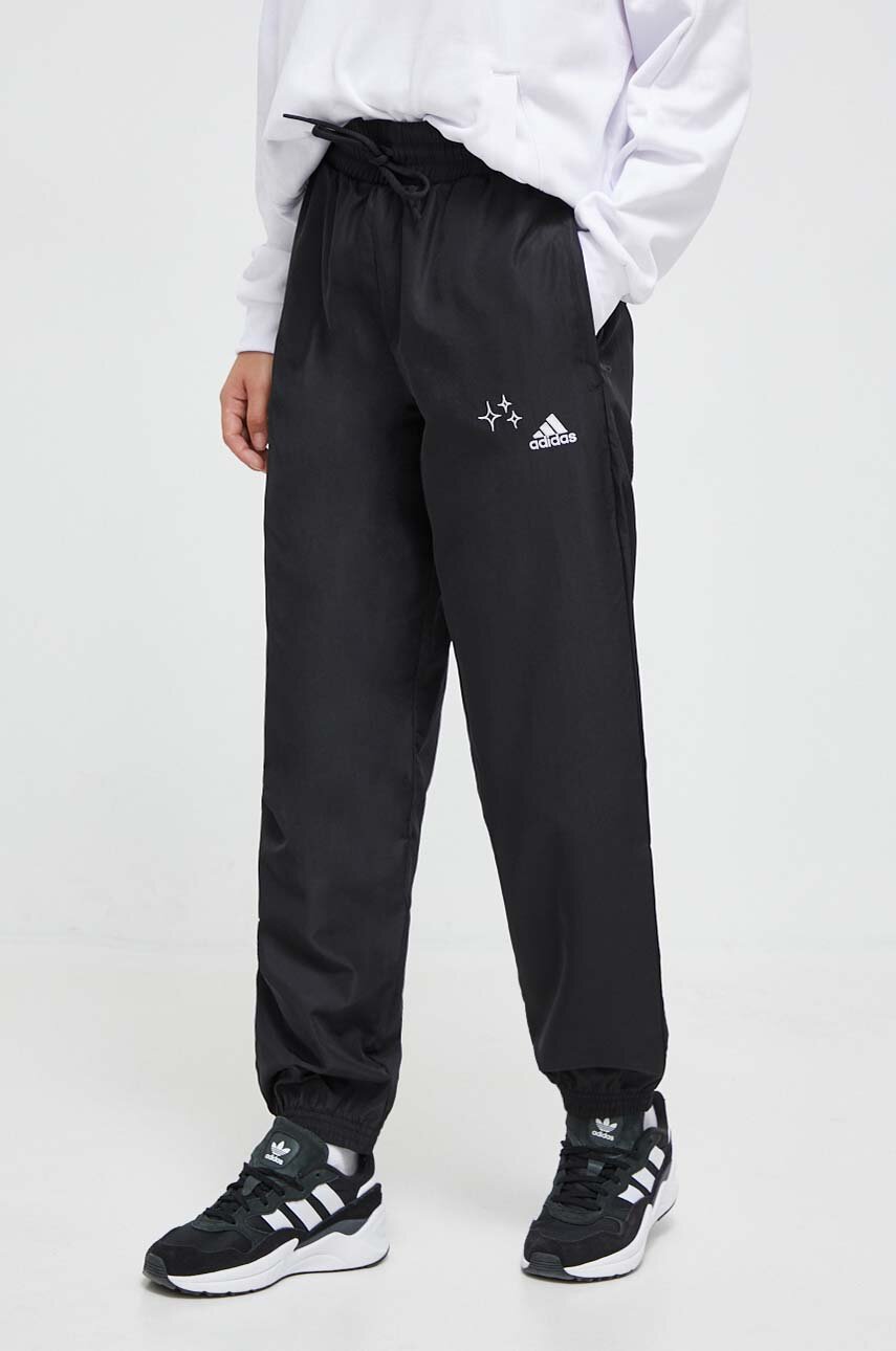 adidas pantaloni de trening culoarea negru, cu imprimeu