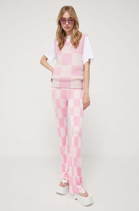 Stine Goya pantaloni femei, culoarea roz, evazati, high waist