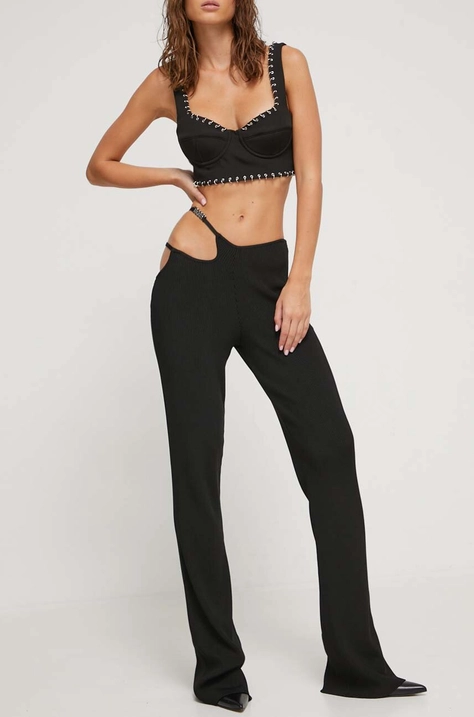 GCDS pantaloni femei, culoarea negru, drept, high waist