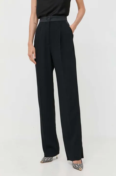Marella spodnie damskie kolor czarny proste high waist