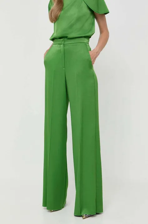 Marella spodnie damskie kolor zielony szerokie high waist