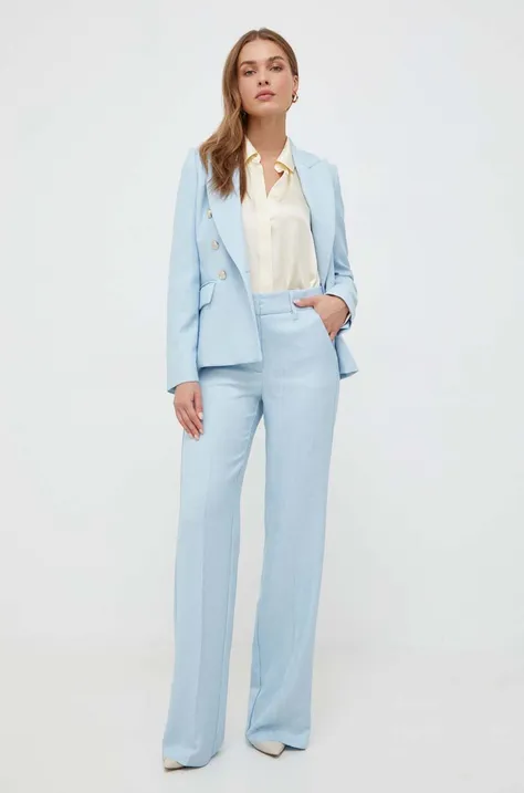Marella spodnie damskie kolor niebieski proste high waist