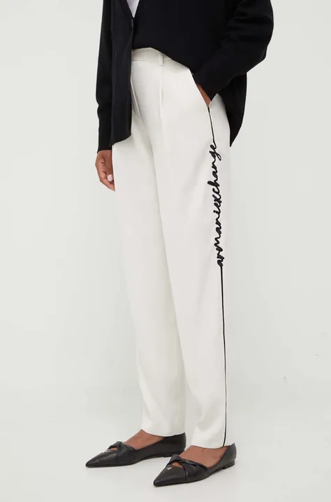 Nohavice Armani Exchange dámske, béžová farba, rovné, vysoký pás